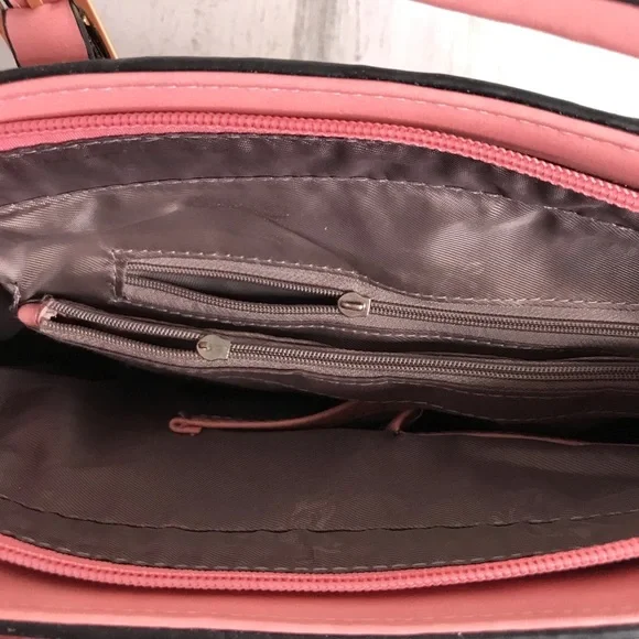 pink leather double handle satchel - Picture 9 of 10